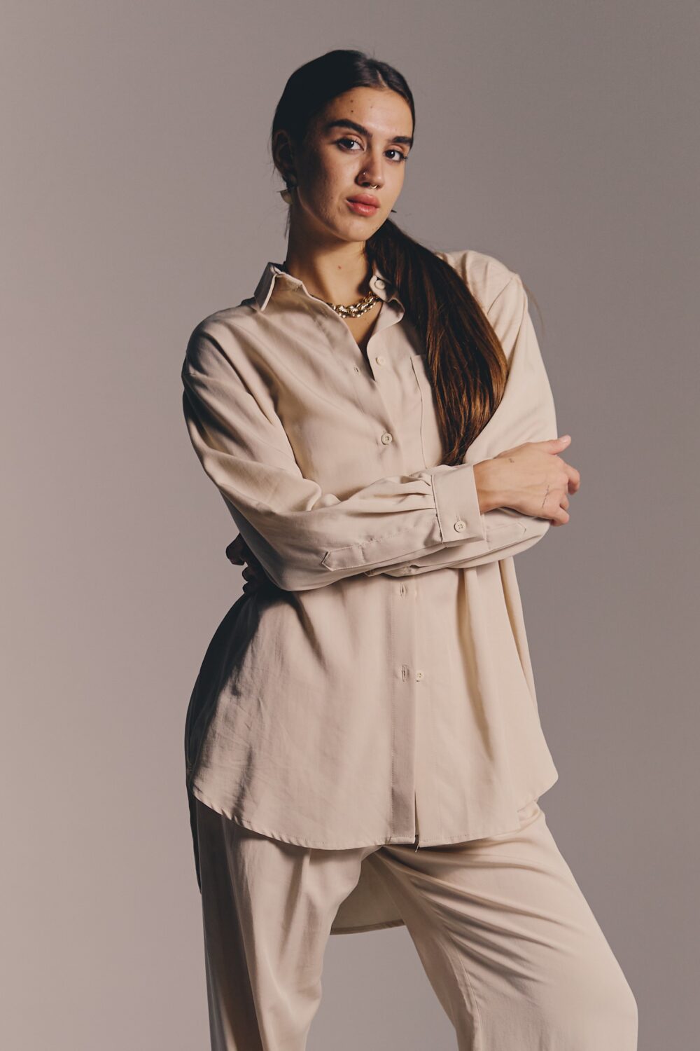 KOŠULJA OVERSIZED LYOCELL IVORY - Slika 5